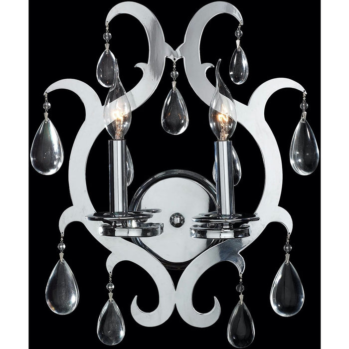 Henna Polished Chrome Clear Crystal 2 Light Wall Sconce - Wall Sconces