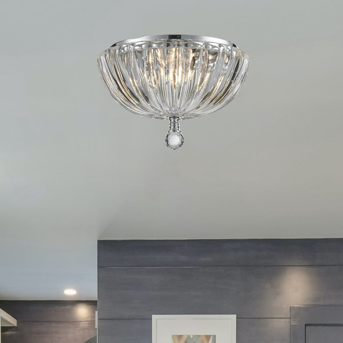 Mansfield Polished Chrome Clear Crystal 3 Light Flushmount - Flushmounts