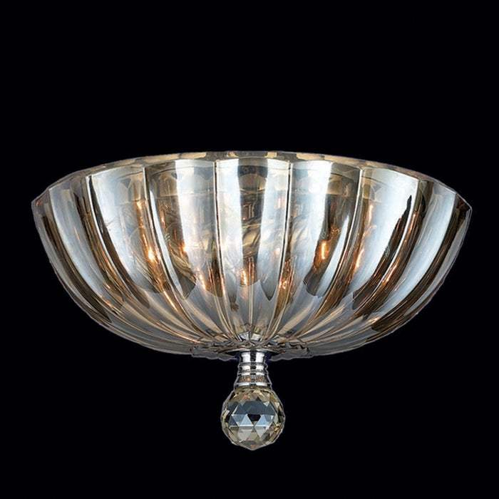 Mansfield Polished Chrome Golden Teak Crystal 3 Light Flushmount - Flushmounts
