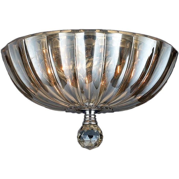 Mansfield Polished Chrome Golden Teak Crystal 3 Light Flushmount - Flushmounts