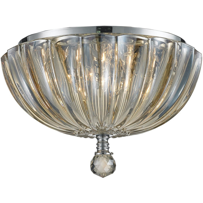 Mansfield Polished Chrome Golden Teak Crystal 3 Light Flushmount - Flushmounts
