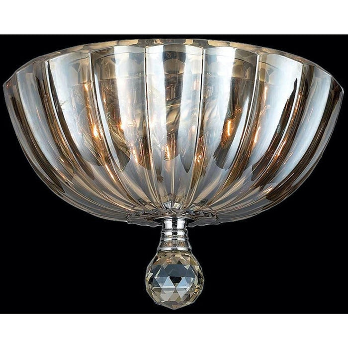 Mansfield Polished Chrome Golden Teak Crystal 3 Light Flushmount - Flushmounts