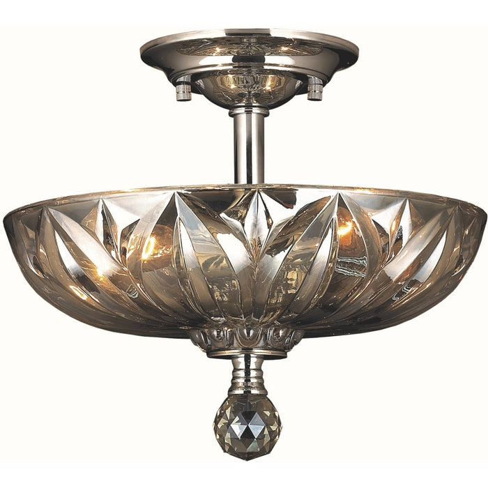 Mansfield Polished Chrome Golden Teak Crystal 3 Light Semi-Flushmount - Semi-Flushmounts
