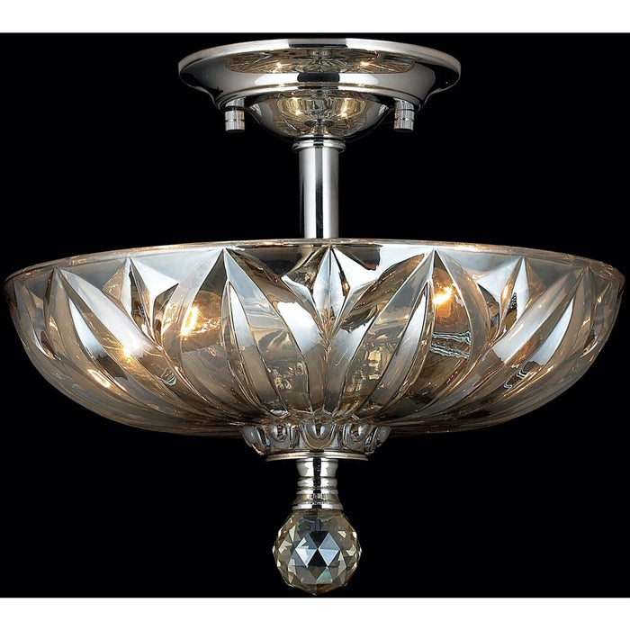 Mansfield Polished Chrome Golden Teak Crystal 3 Light Semi-Flushmount - Semi-Flushmounts