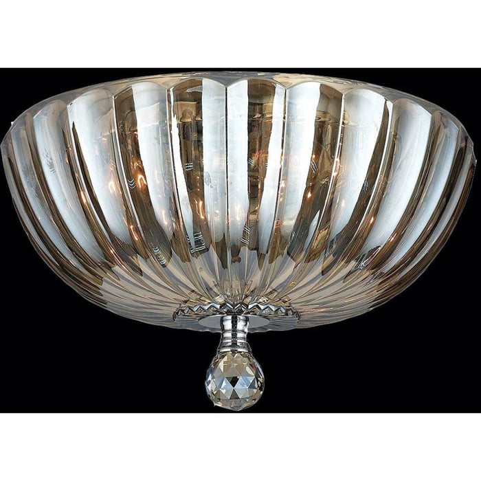 Mansfield Polished Chrome Golden Teak Crystal 4 Light Flushmount - Flushmounts