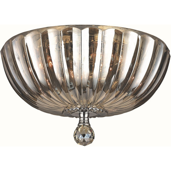 Mansfield Polished Chrome Golden Teak Crystal 4 Light Flushmount - Flushmounts