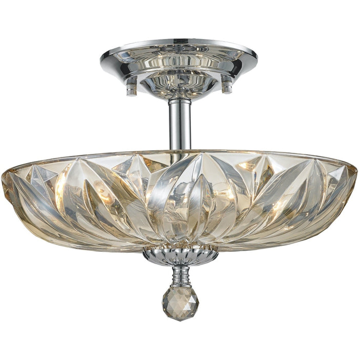 Mansfield Polished Chrome Golden Teak Crystal 4 Light Semi-Flushmount - Semi-Flushmounts