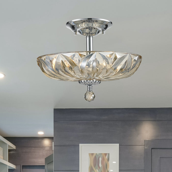 Mansfield Polished Chrome Golden Teak Crystal 4 Light Semi-Flushmount - Semi-Flushmounts
