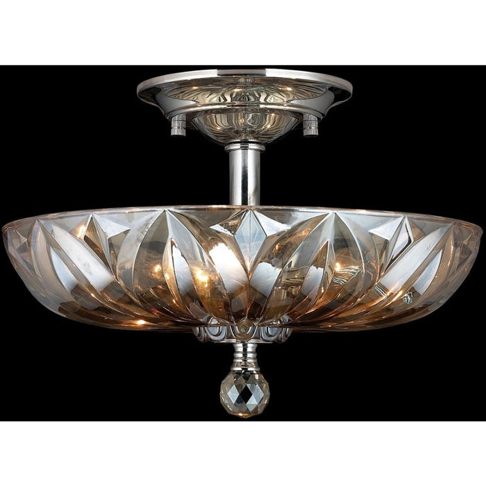 Mansfield Polished Chrome Golden Teak Crystal 4 Light Semi-Flushmount - Semi-Flushmounts