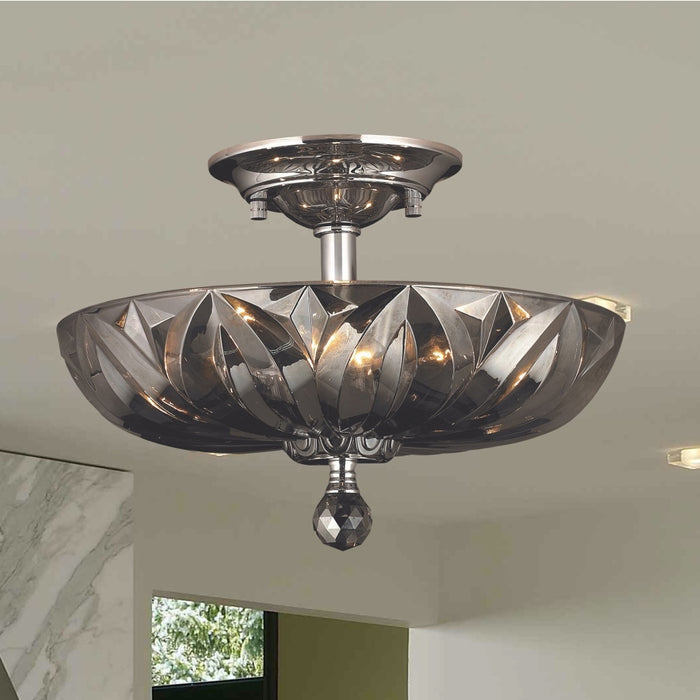 Mansfield Polished Chrome Smoke Crystal 4 Light Semi-Flushmount - Semi-Flushmounts