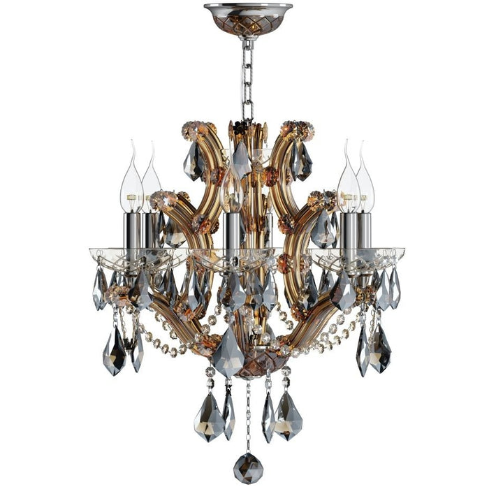 Maria Theresa Polished Chrome Amber Crystal 6 Light Chandelier - Chandeliers