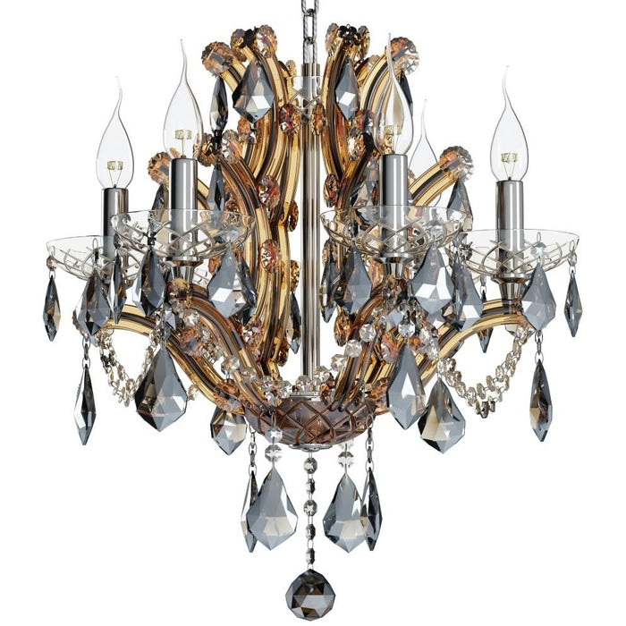 Maria Theresa Polished Chrome Amber Crystal 6 Light Chandelier - Chandeliers