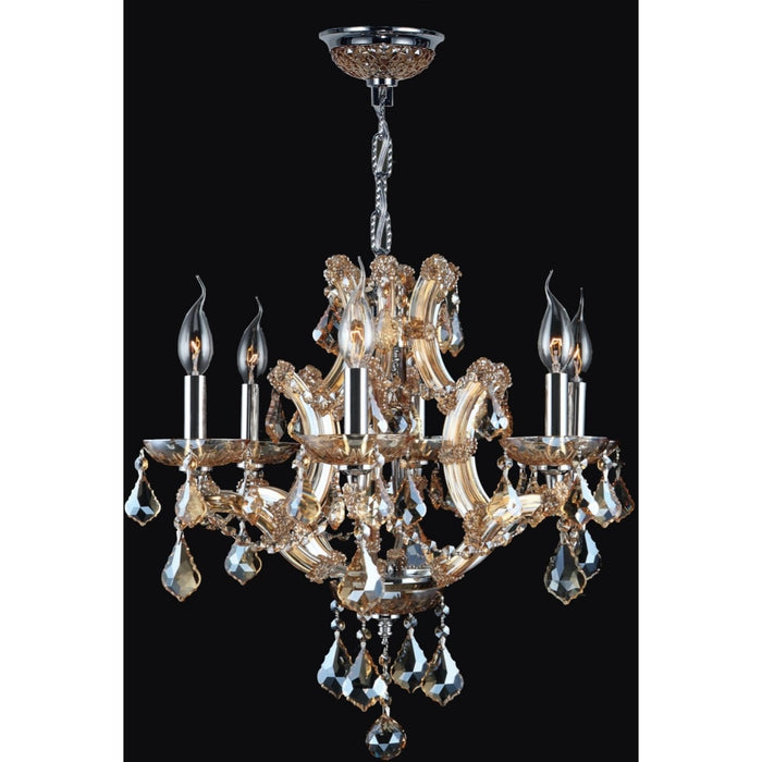 Maria Theresa Polished Chrome Amber Crystal 6 Light Chandelier - Chandeliers
