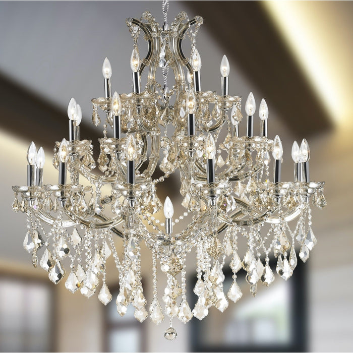 Maria Theresa Polished Chrome Clear Crystal 28 Light Chandelier - Chandeliers