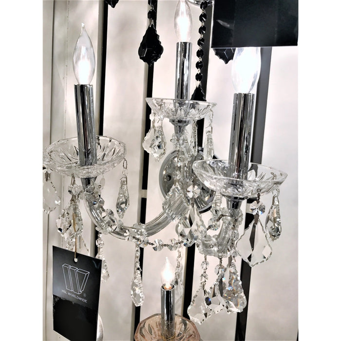 Maria Theresa Polished Chrome Clear Crystal 3 Light Wall Sconce - Wall Sconces