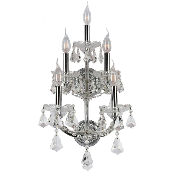 Maria Theresa Polished Chrome Clear Crystal 5 Light Wall Sconce - Wall Sconces
