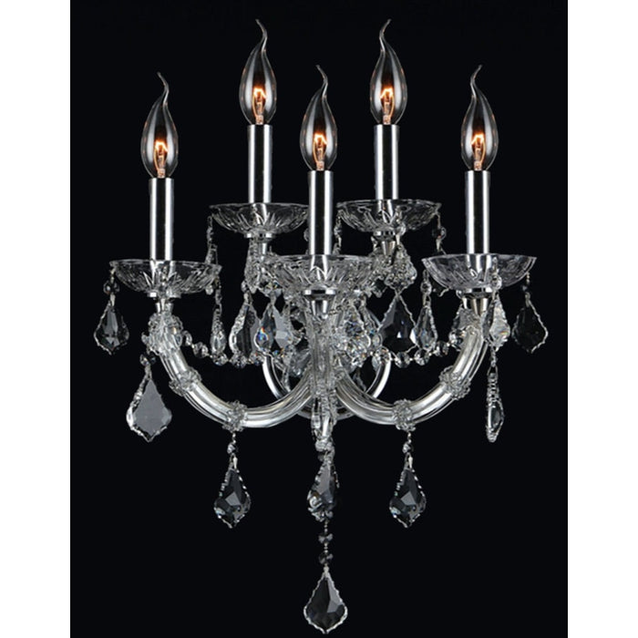 Maria Theresa Polished Chrome Clear Crystal 5 Light Wall Sconce - Wall Sconces