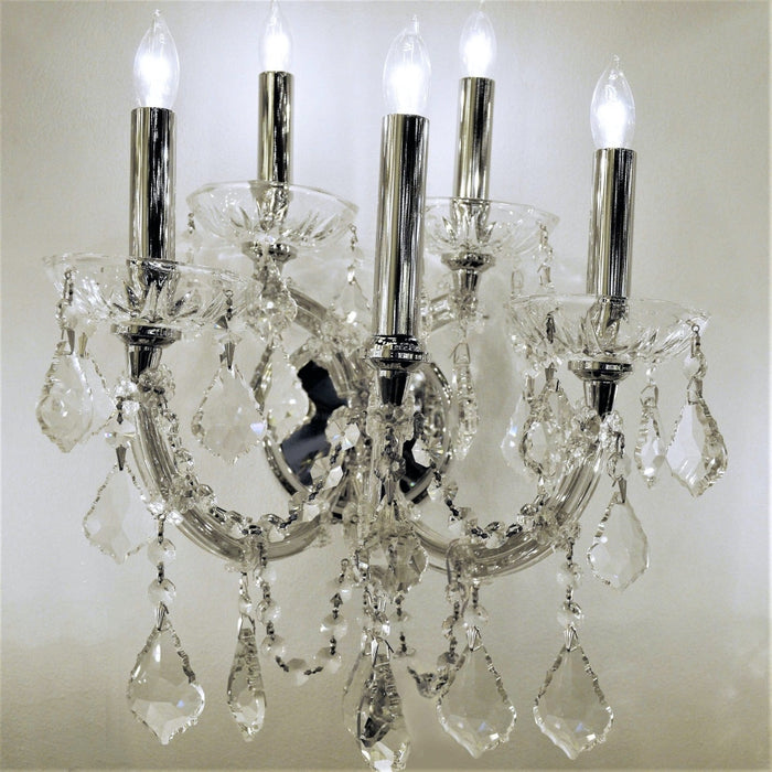 Maria Theresa Polished Chrome Clear Crystal 5 Light Wall Sconce - Wall Sconces