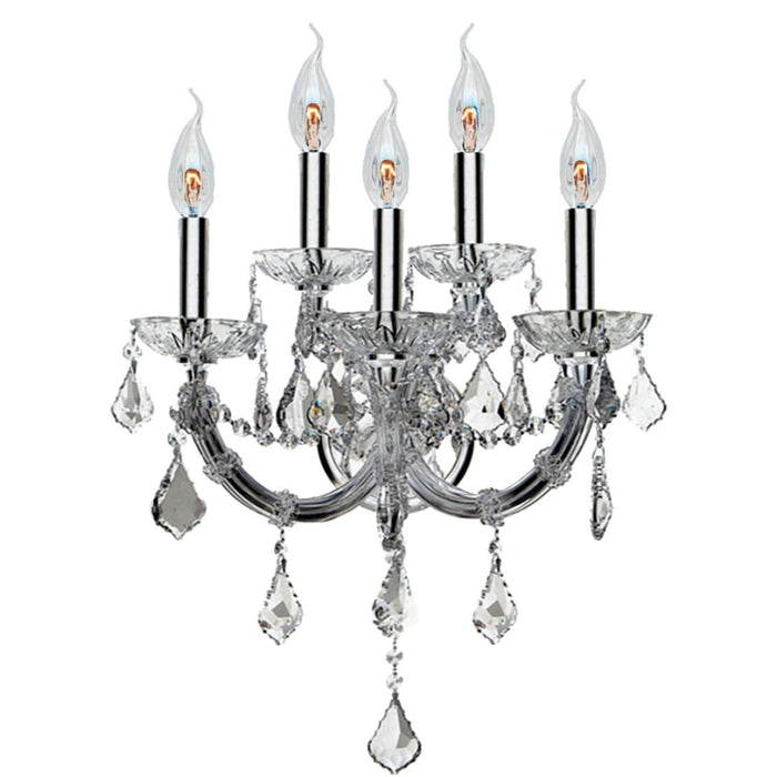 Maria Theresa Polished Chrome Clear Crystal 5 Light Wall Sconce - Wall Sconces