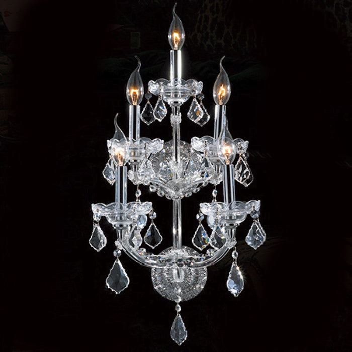 Maria Theresa Polished Chrome Clear Crystal 5 Light Wall Sconce - Wall Sconces