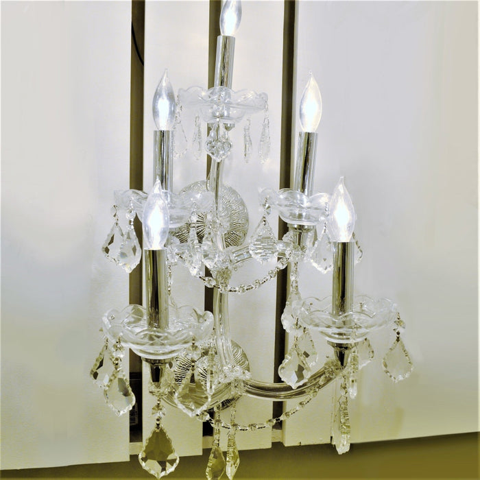 Maria Theresa Polished Chrome Clear Crystal 5 Light Wall Sconce - Wall Sconces