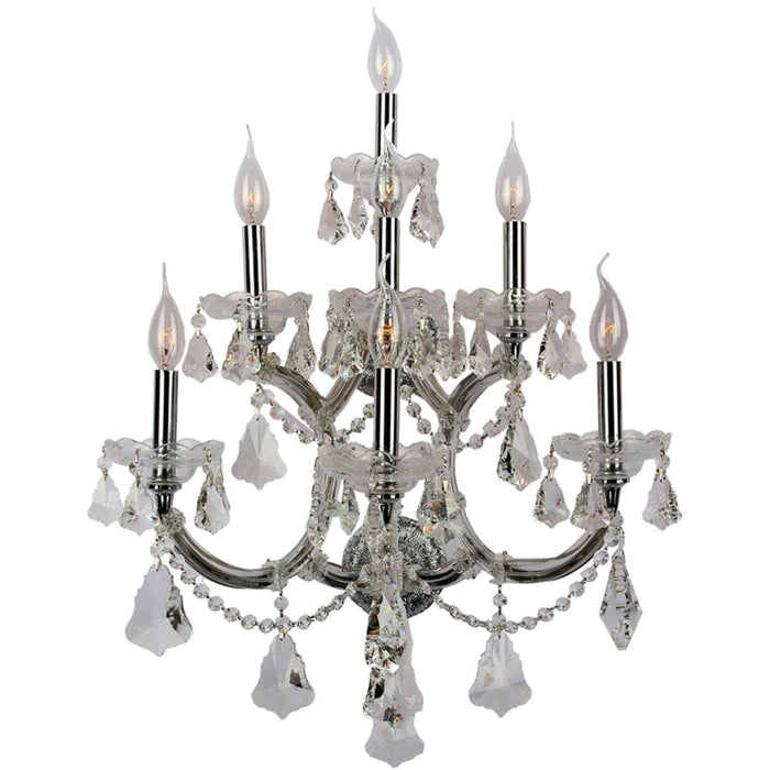 Maria Theresa Polished Chrome Clear Crystal 7 Light Wall Sconce - Wall Sconces