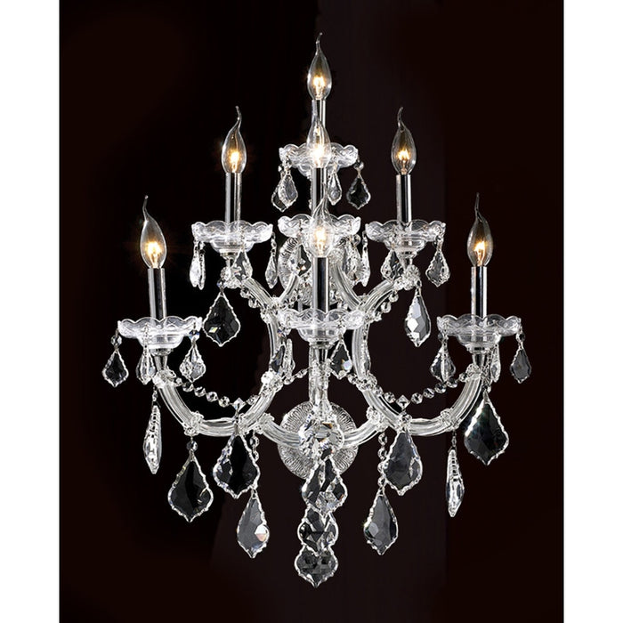 Maria Theresa Polished Chrome Clear Crystal 7 Light Wall Sconce - Wall Sconces