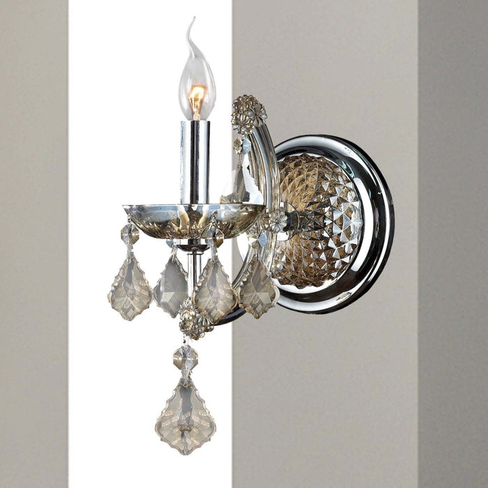 Maria Theresa Polished Chrome Golden Teak Crystal 1 Light Wall Sconce - Wall Sconces