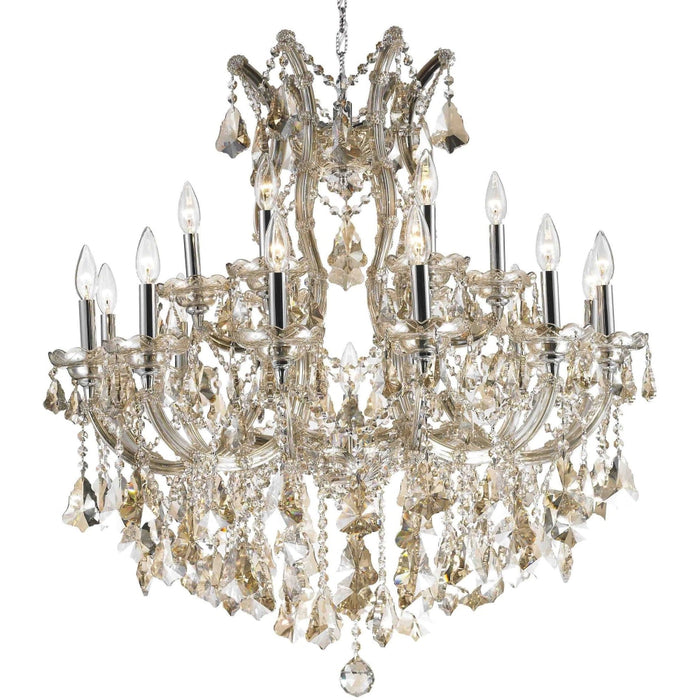 Maria Theresa Polished Chrome Golden Teak Crystal 19 Light Chandelier - Chandeliers