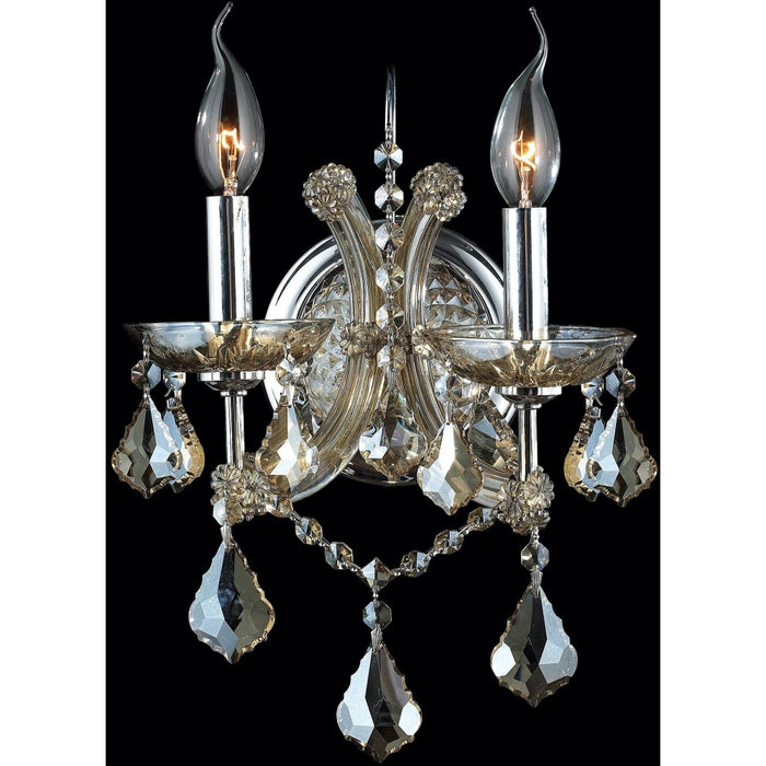 Maria Theresa Polished Chrome Golden Teak Crystal 2 Light Wall Sconce - Wall Sconces