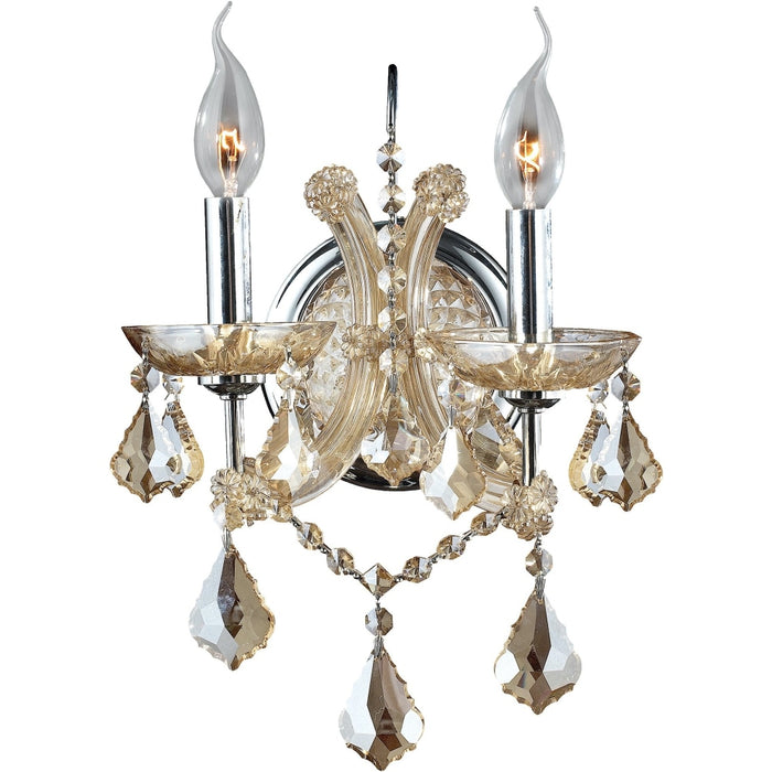 Maria Theresa Polished Chrome Golden Teak Crystal 2 Light Wall Sconce - Wall Sconces