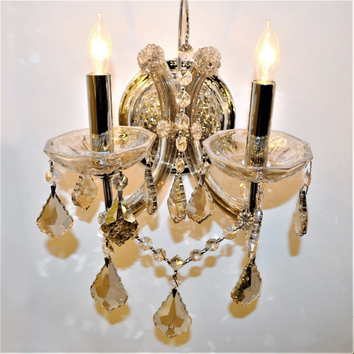 Maria Theresa Polished Chrome Golden Teak Crystal 2 Light Wall Sconce - Wall Sconces