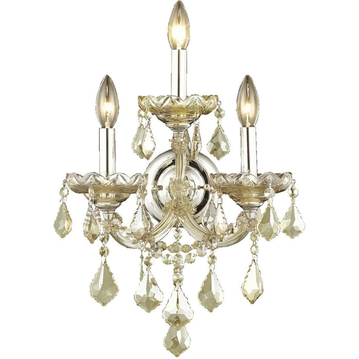 Maria Theresa Polished Chrome Golden Teak Crystal 3 Light Wall Sconce - Wall Sconces
