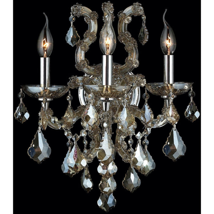 Maria Theresa Polished Chrome Golden Teak Crystal 3 Light Wall Sconce - Wall Sconces