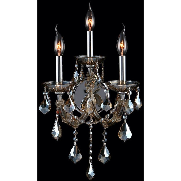 Maria Theresa Polished Chrome Golden Teak Crystal 3 Light Wall Sconce - Wall Sconces