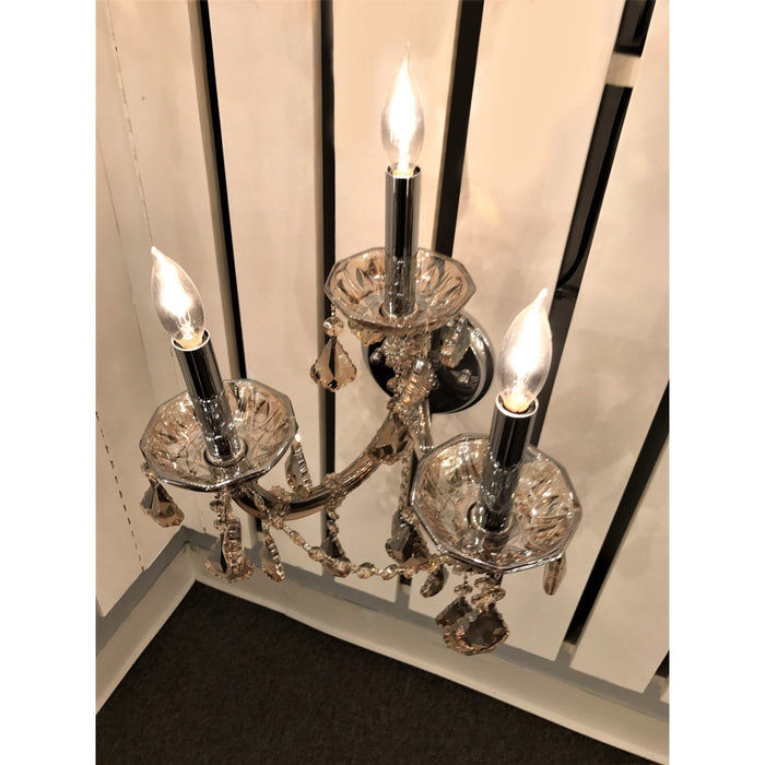 Maria Theresa Polished Chrome Golden Teak Crystal 3 Light Wall Sconce - Wall Sconces