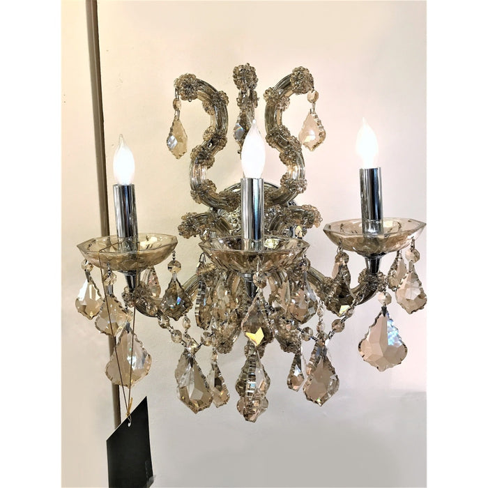 Maria Theresa Polished Chrome Golden Teak Crystal 3 Light Wall Sconce - Wall Sconces