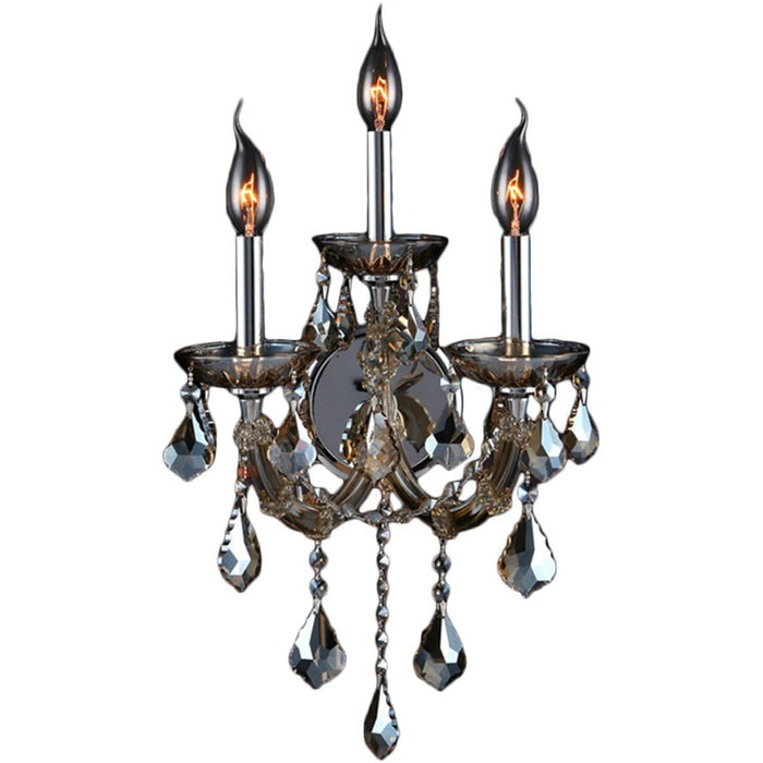 Maria Theresa Polished Chrome Golden Teak Crystal 3 Light Wall Sconce - Wall Sconces