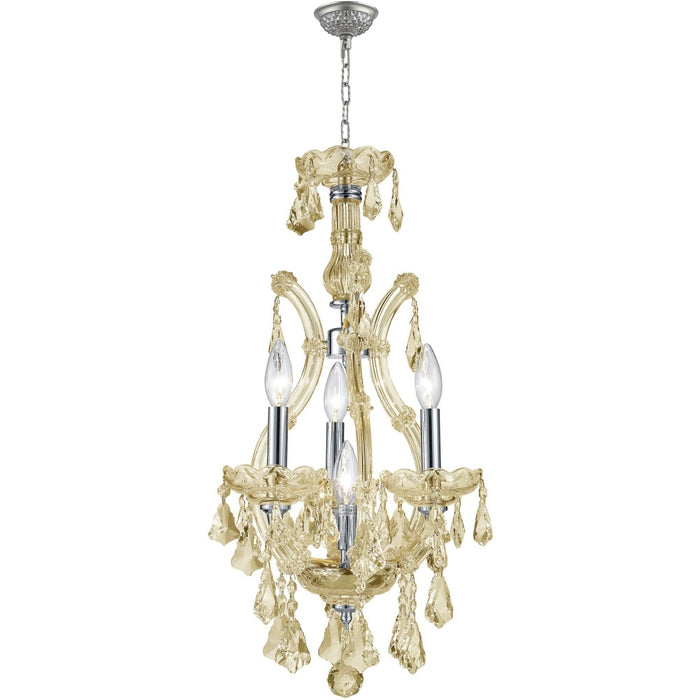 Maria Theresa Polished Chrome Golden Teak Crystal 4 Light Chandelier - Chandeliers