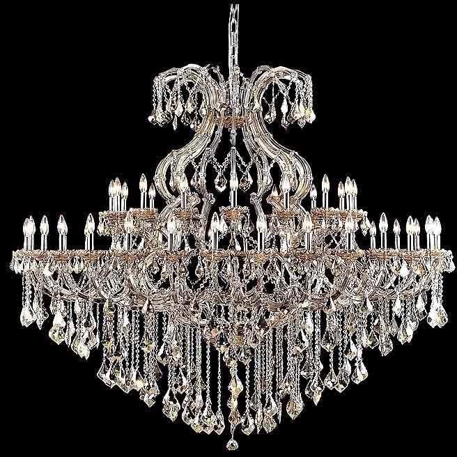 Maria Theresa Polished Chrome Golden Teak Crystal 49 Light Chandelier - Chandeliers