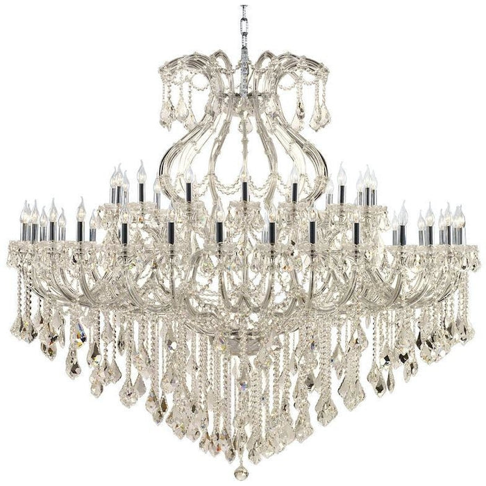 Maria Theresa Polished Chrome Golden Teak Crystal 49 Light Chandelier - Chandeliers