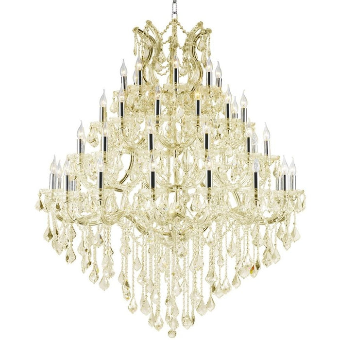 Maria Theresa Polished Chrome Golden Teak Crystal 49 Light Chandelier - Chandeliers