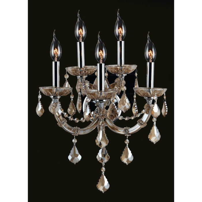 Maria Theresa Polished Chrome Golden Teak Crystal 5 Light Wall Sconce - Wall Sconces