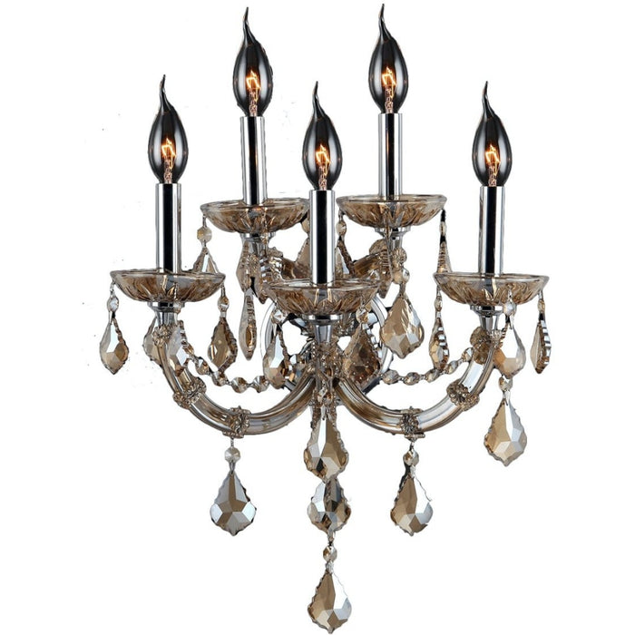 Maria Theresa Polished Chrome Golden Teak Crystal 5 Light Wall Sconce - Wall Sconces