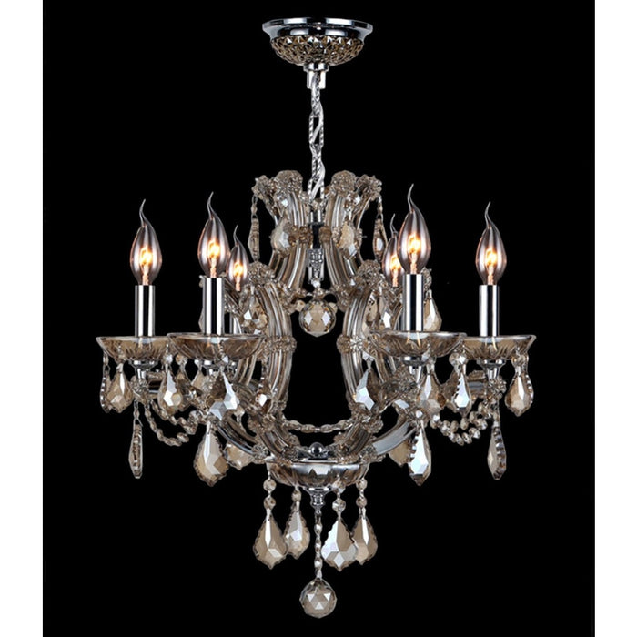 Maria Theresa Polished Chrome Golden Teak Crystal 6 Light Chandelier - Chandeliers