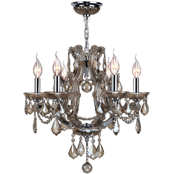 Maria Theresa Polished Chrome Golden Teak Crystal 6 Light Chandelier - Chandeliers