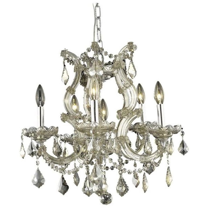 Maria Theresa Polished Chrome Golden Teak Crystal 7 Light Chandelier - Chandeliers