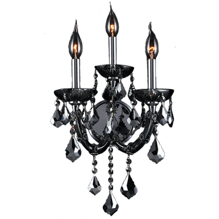 Maria Theresa Polished Chrome Smoke Crystal 3 Light Wall Sconce - Wall Sconces