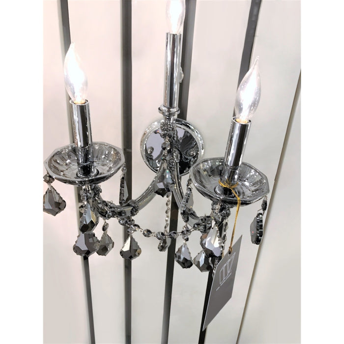 Maria Theresa Polished Chrome Smoke Crystal 3 Light Wall Sconce - Wall Sconces