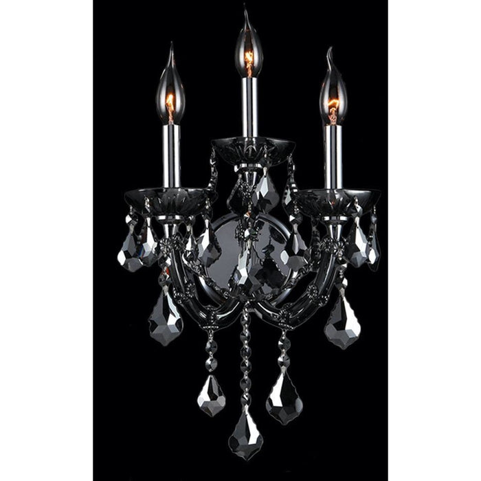 Maria Theresa Polished Chrome Smoke Crystal 3 Light Wall Sconce - Wall Sconces